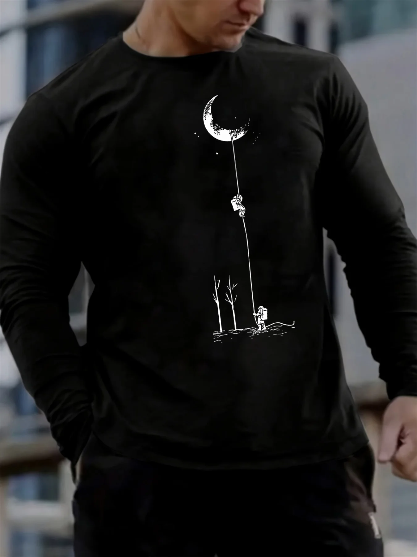 2026 الرجال الأساسية الدافئة الداخلية فضفاضة تنفس مريحة طويلة الأكمام الرياضة عادية مطبوعة الجولة الرقبة طويلة الأكمام تي شيرت