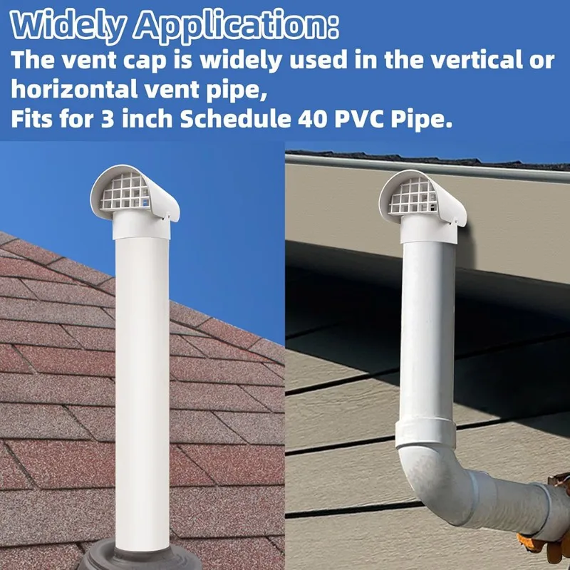 LICE-Stop Rain Snow Leaves 3 Inch PVC Vent Cap For Radon Fan Pipe/Flue Pipe/Roof Pipe For 3
