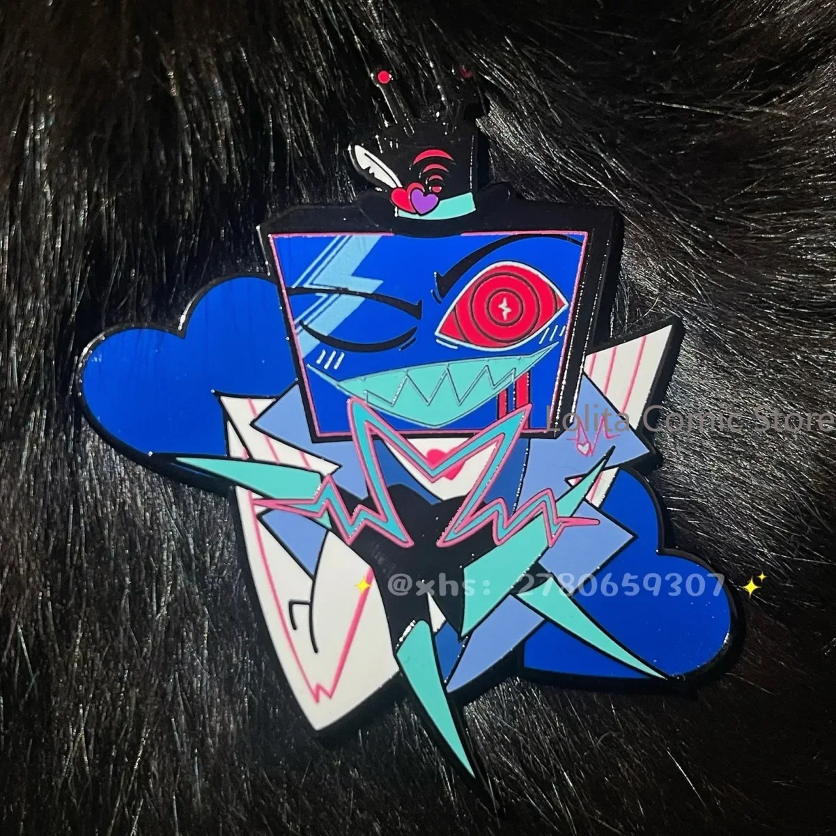 Anime figure Alastor Charlie Angel Vox Cosplay Game tinplate metal badge brooch Emblem backpack ornament Accessories Xmas Gift view 2