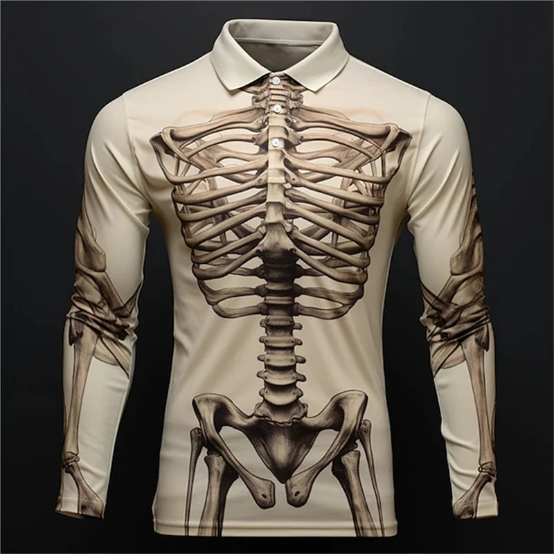 Newest Vintage Skull 3D Printed Long Sleeve Polo Shirts Men Clothing Lapel Casual Fashion Streetwear Hombre Ropa Tops Male Tees