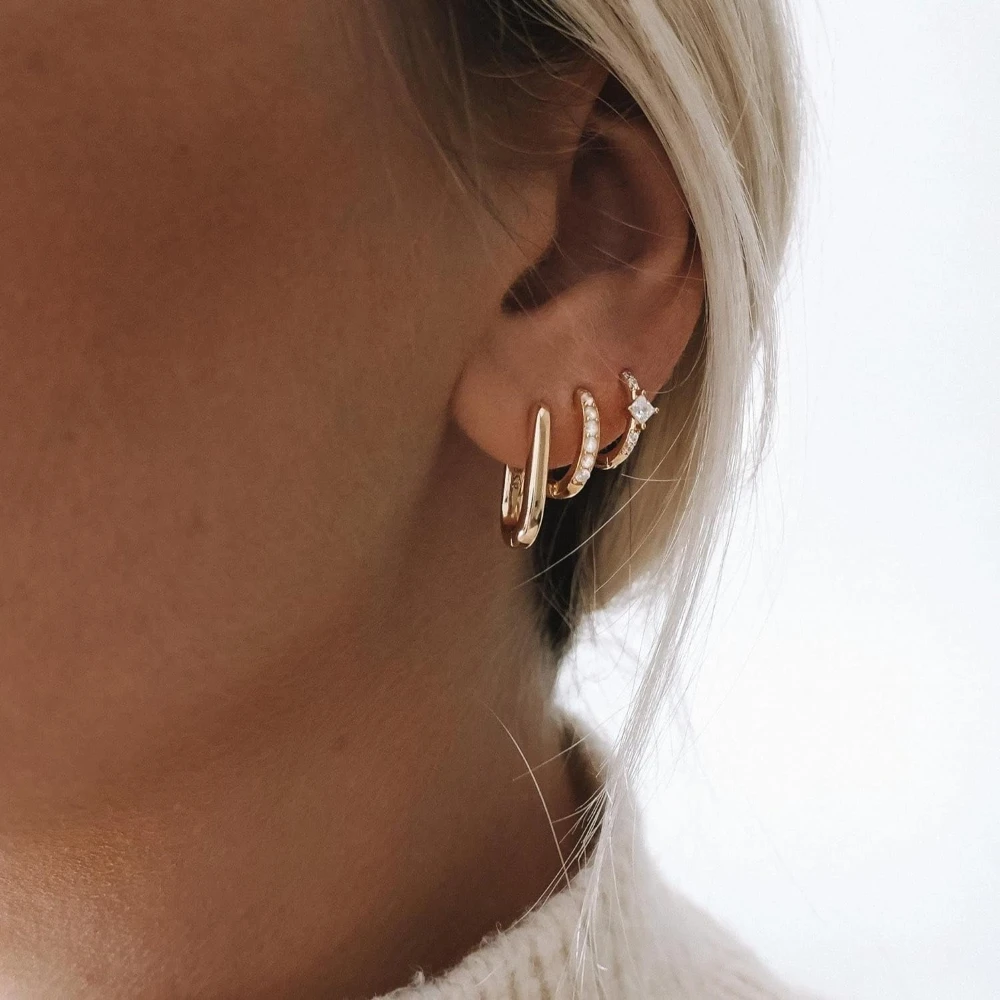 Fashion Gold Color U-shape Hoop Earrings for Women Dainty CZ Zircon Mini Circle Huggie Hoops Set Cartilage Jewelry 3pair