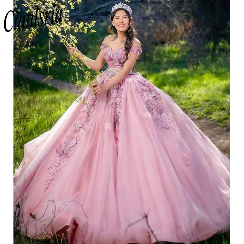 Pink Quinceanera Dresses Beaded Appliques Ball Gown Princess Sweet 16 15 Year Girl vestidos de 15 años xv