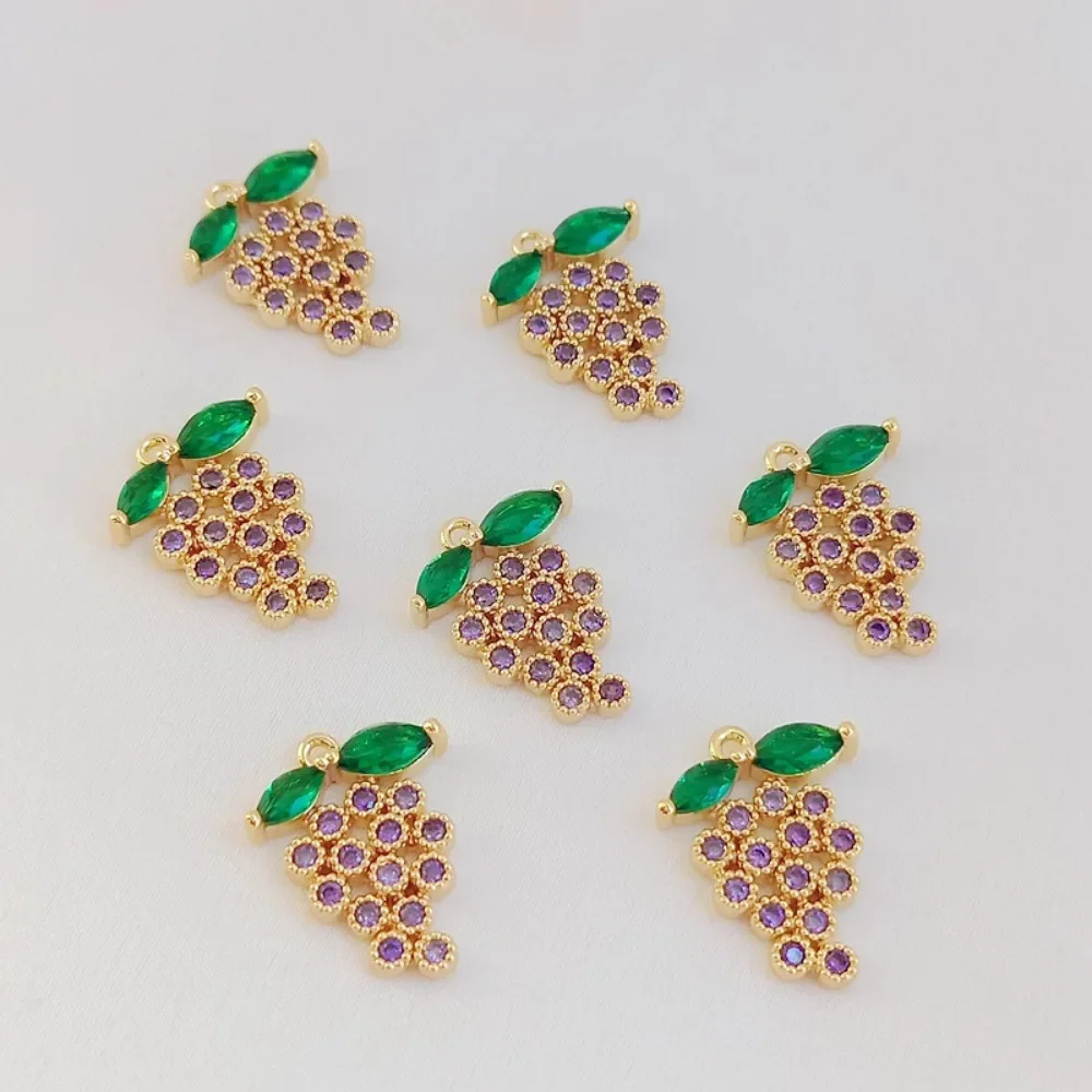 

14-каратный позолоченный циркон, зеленый лист, фиолетовый виноград, кулон, браслет, ожерелье, кулон, ювелирные изделия ручной работы, аксессуар