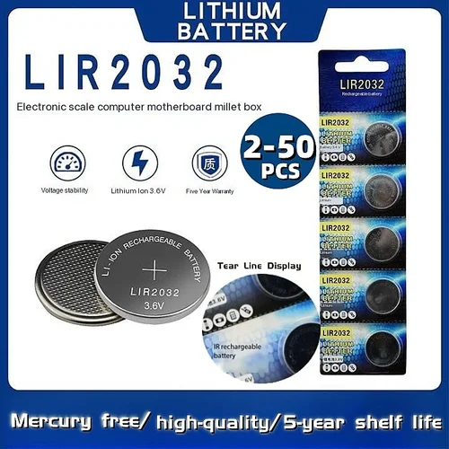 편리한 충전식 배터리 2032 리튬 충전, 시계 코인 배터리 교체 가능, 3.6v 40mAh CR2032, LIR2032, 2-50PCs 