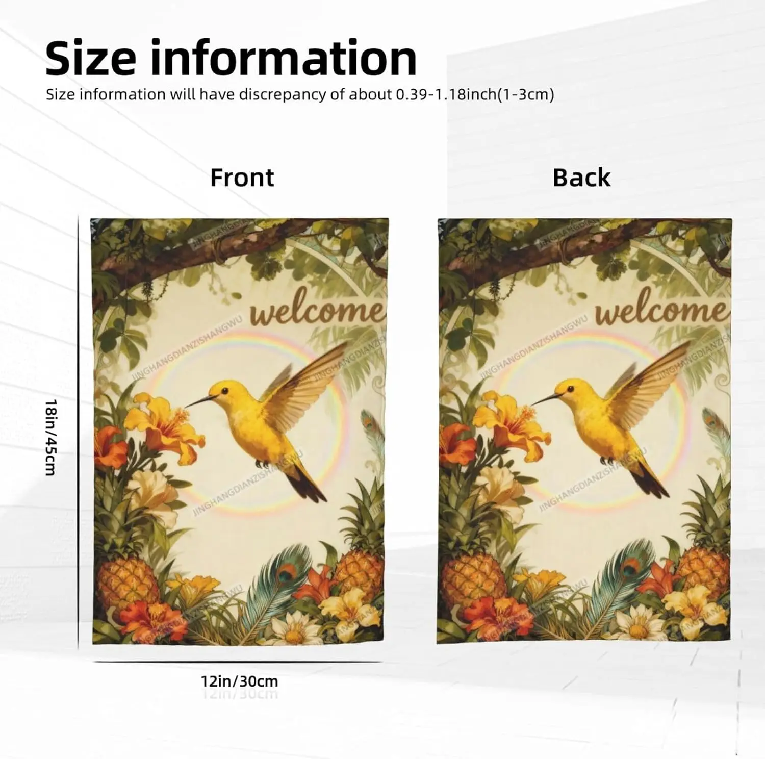 Spring Floral Garden Flag Yellow Hummingbird Rainbow Hibiscus Pineapple Flowers Welcome 12X18 Inch Double Sided Small Season MMZ