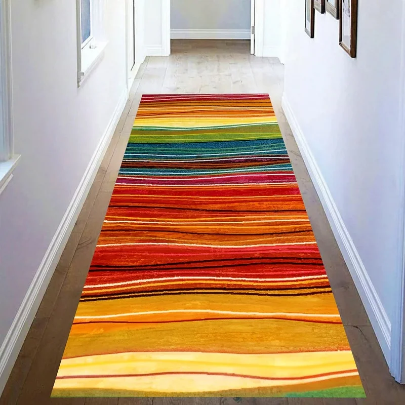 VIKAMA Boho Sunset Stripe Kitchen Runner Rug, Non-Slip Washable Floor Mat, Colorful Spice Decor for Kitchen Hallway