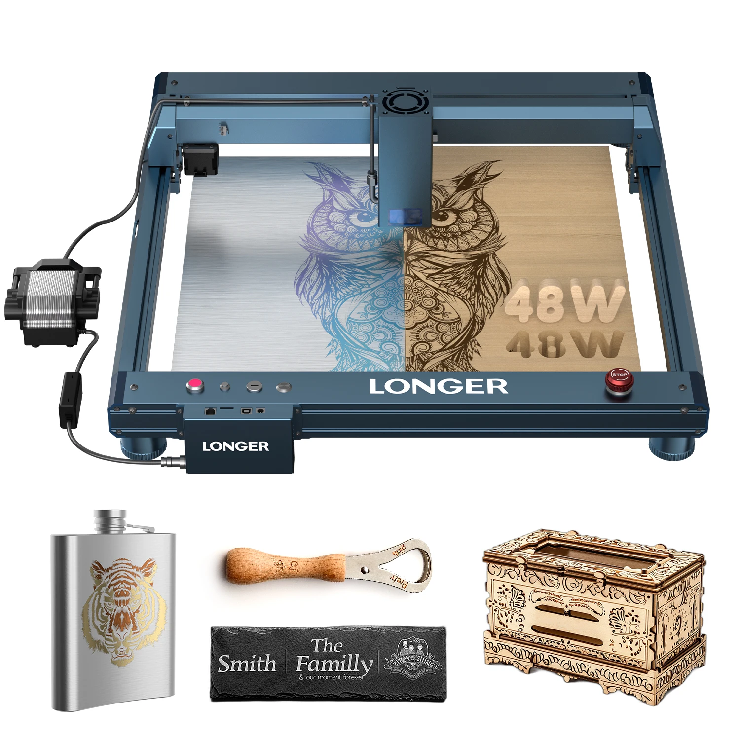 LONGER Laser B1 40W Lasergraviergerät Präzisions-Laserpunkt 450 x 440mm, 600mm/s Hochgeschwindigkeits-Gravur Schutzbrille Lasergravurmaschine