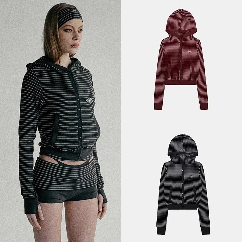 

Женская толстовка с капюшоном в полоску в американском стиле Badblood BCAC, ретро-куртка для повседневной носки