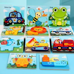 Puzzle 3D en bois pour bébé, jouets en bois épais, dessin animé, Animal, véhicule d'intelligence, jouets éducatifs pour enfants, cadeaux