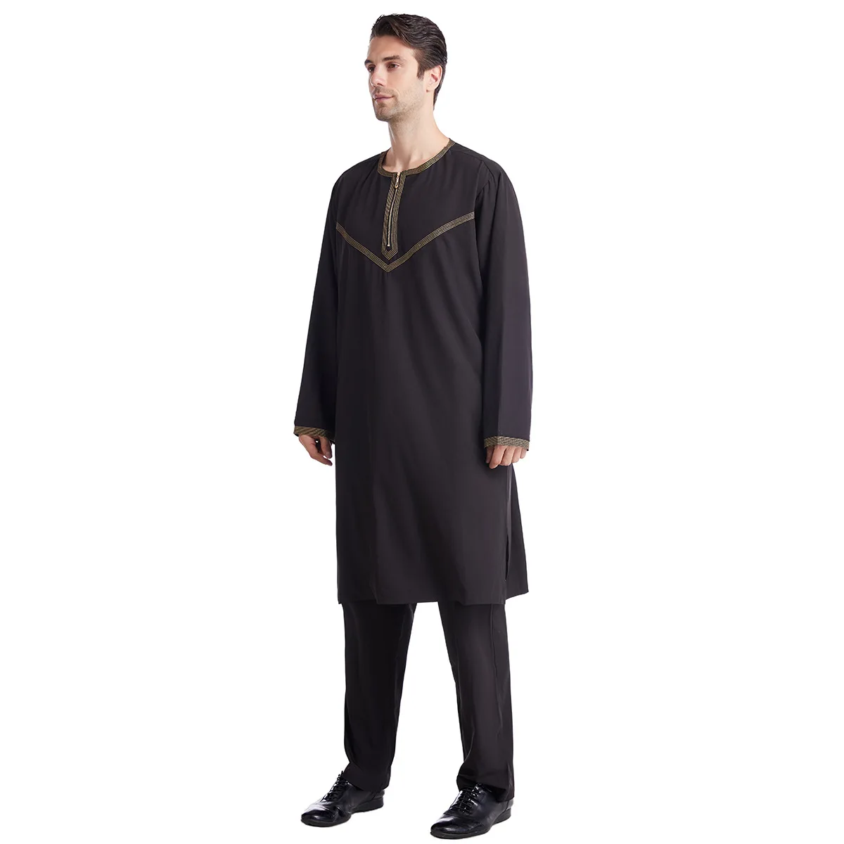 Baju Muslim Jubba Thobe pria, pakaian tradisional Islami, Set celana atas Abaya pria, perca, kostum doa Arab Saudi