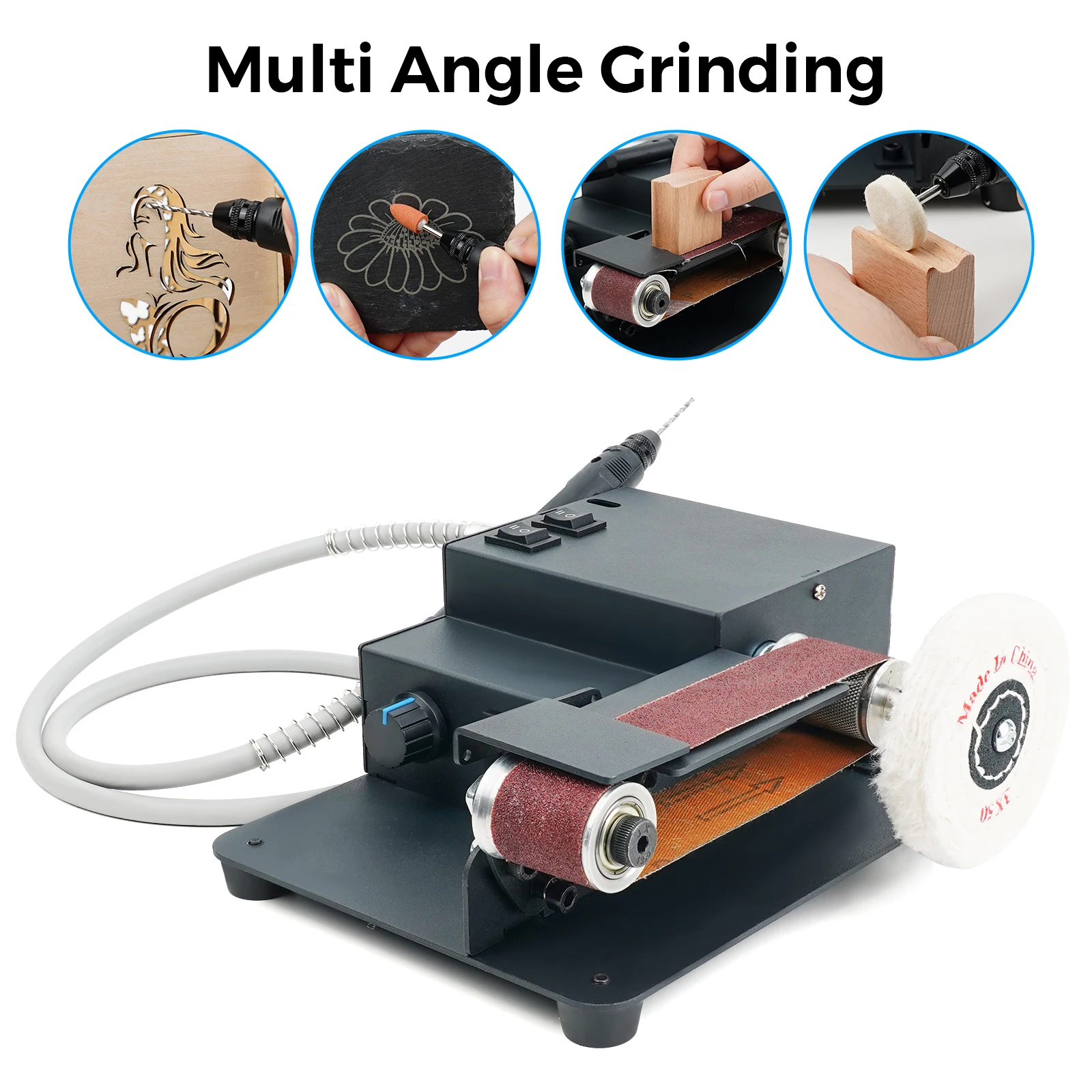 Mini Belt Sander Electric Bench Grinder Sanding Machine 7 Speed Adjustable Control Small Grinder Sharpener Polisher Machine