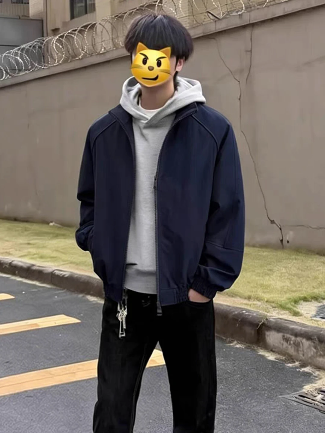 

Мужская куртка Oumulong: весенняя, приталенная, с воротником-стойкой, в бейсбольном стиле, американская уличная мода, синяя верхняя одежда