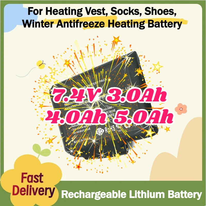 

For Heating Vest, Socks, Shoes, Winter Antifreeze Heating Battery 7.4V 3.0Ah 4.0Ah 5.0Ah Heated Gloves Battery Lithium Batteries