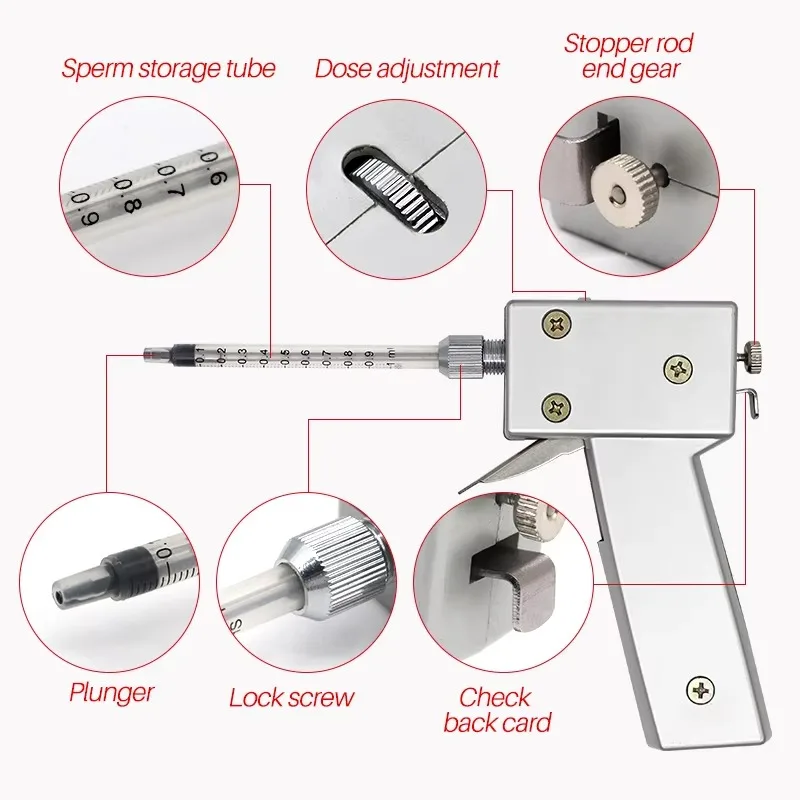 Pistola AI per pollame in metallo regolabile per attrezzature agricole Iniettori per sperma Pistola per inseminazione artificiale di pollo in vendita
