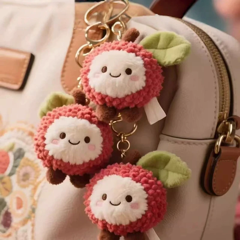 

Cute bow plush keychain Kawaii lychee fruit hanging decoration seasonal popular packaging ornament gift