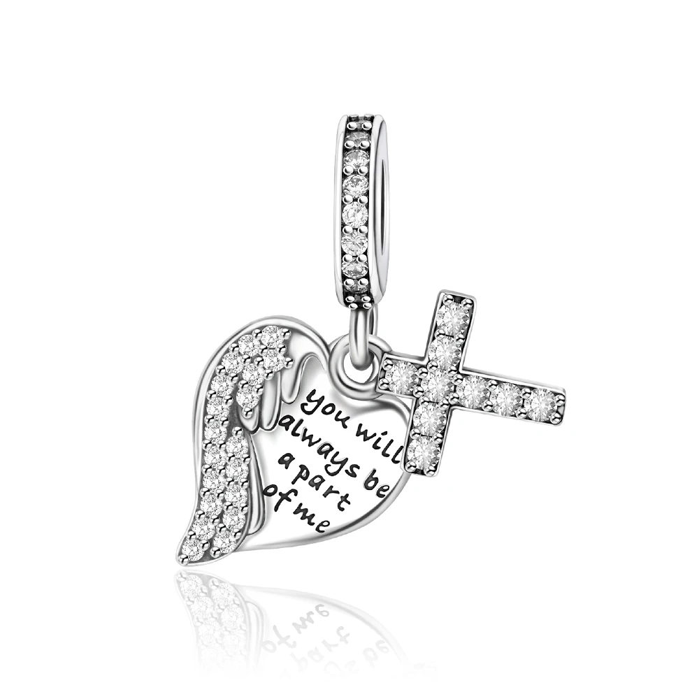 

Danturn 925 Sterling Silver Original Beads Heart-Shaped Cross Dangle Charm fit Snake Chain Bracelet Fashion Women Jewelry Making