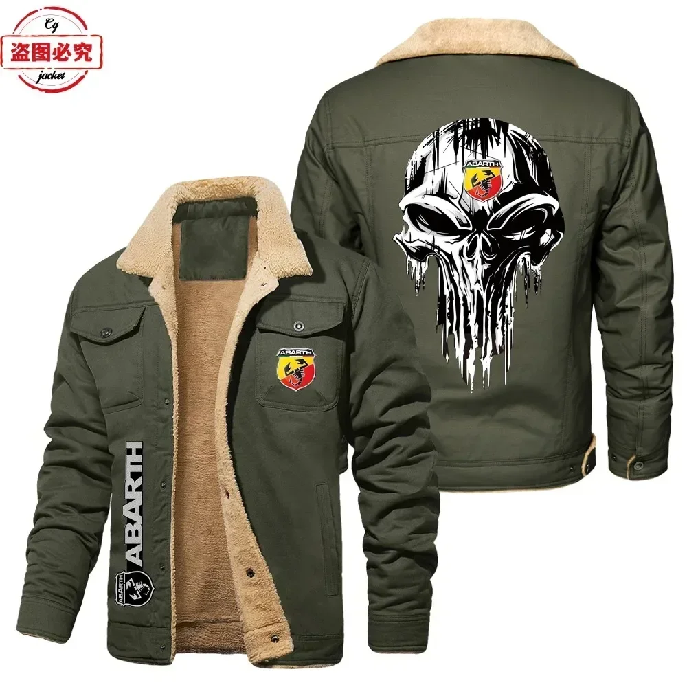 ABARTH Car Logo Printed Jacket Velvet Autumn and Winter Warm Men's Jacket Stand-up Collar Jacket Work Clothes Racing Clothes