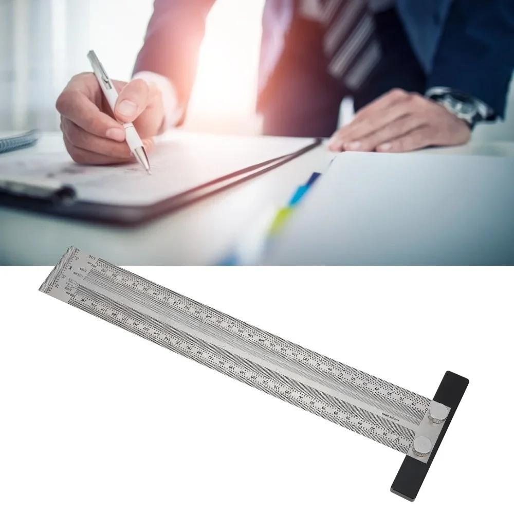Automatic Pencil Positioning Measuring Tool Woodworking Measurement Stainless Steel T-Rule 300mm Clear Scales Scribing Ruler