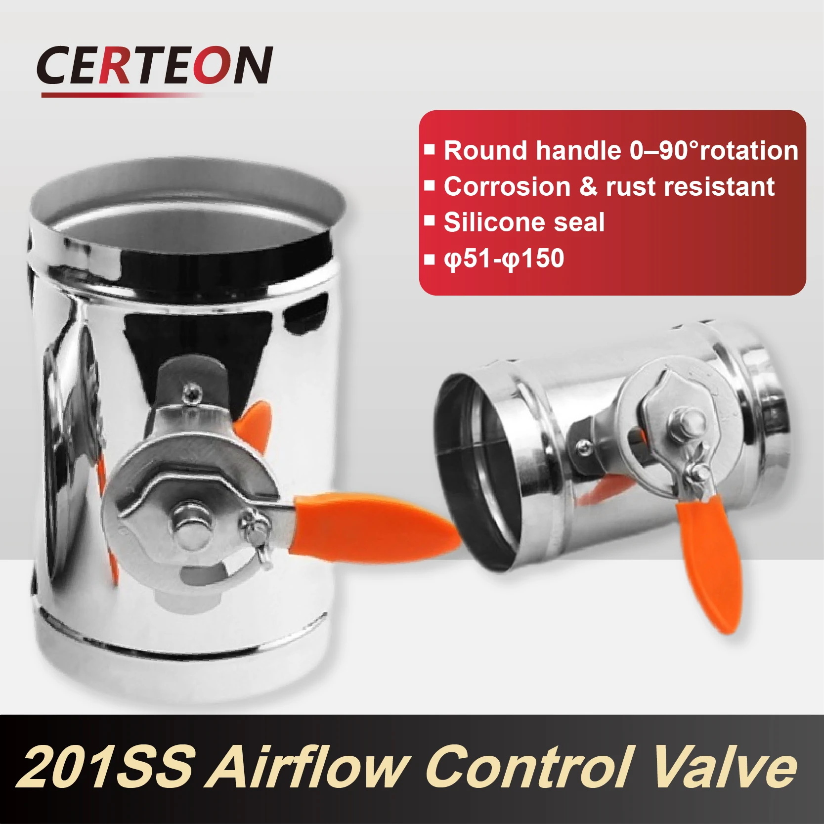 201 Stainless Steel Manual Air Valve,  Duct Butterfly Valve Check Valve,  Duct Valve Circular Flange Air Volume Adjustment