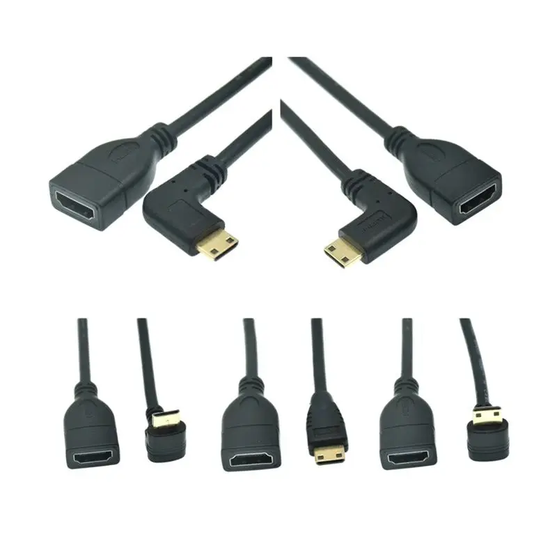 1080P Mini HDMI-compatible To HDMI Cable Male To Female 90 Degree Right Angled Converter Adapter M-F Extension Adapter Connector