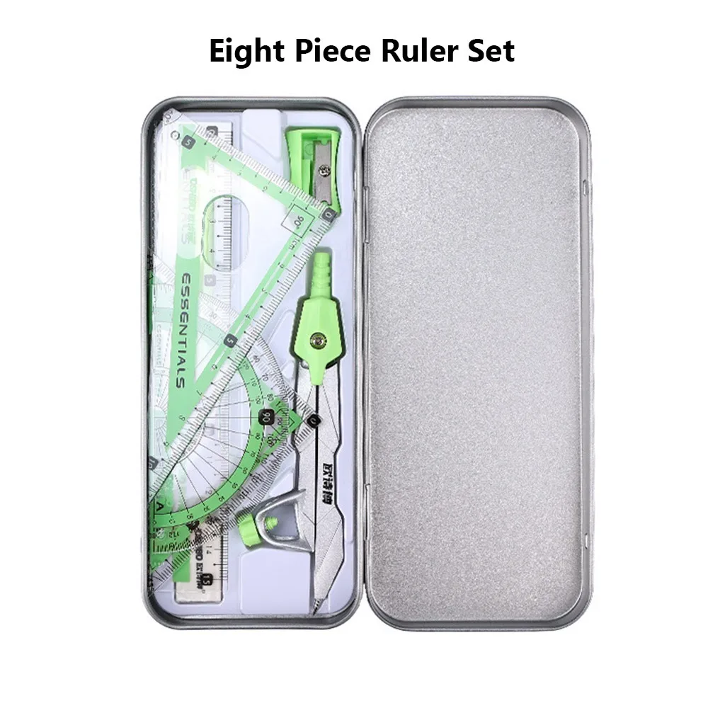 

7/8pcs Multifunctional Plastic Compass Ruler Set Transparent Eraser Included Geometry Drawing Tool Measuring Ruler School Office