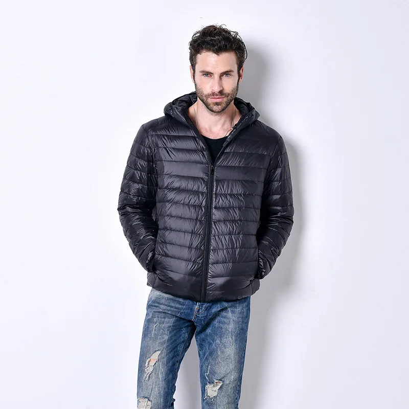 Autumn and Winter Down Jacket Men's Fashion Hooded Super Light Warm Slim Coat Down Jacket Men's White Duck Down Coat