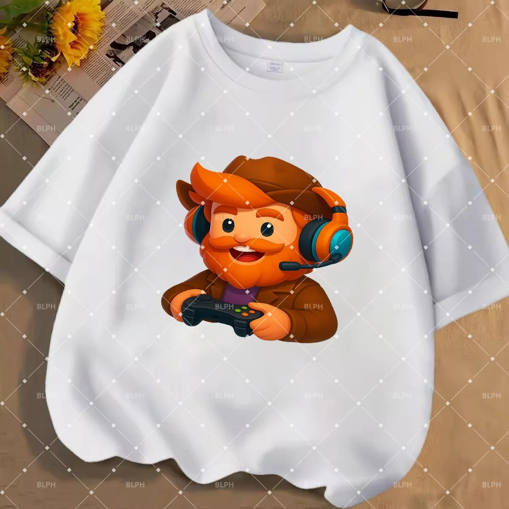 Camiseta Infantil de Gamer com Desenho de Headset e Controle de Jogo, Ideal para Fãs do Roblox, Escolha Fashion para Uso Casual Infantil