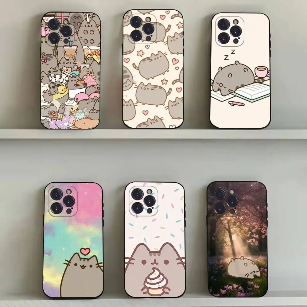 

Kawaii Cat P-Pusheen Phone Case For iPhone 16,15,14,13,12,11,Pro,Max,Plus,X,XS,SE4,E,Mini,Soft Black Case