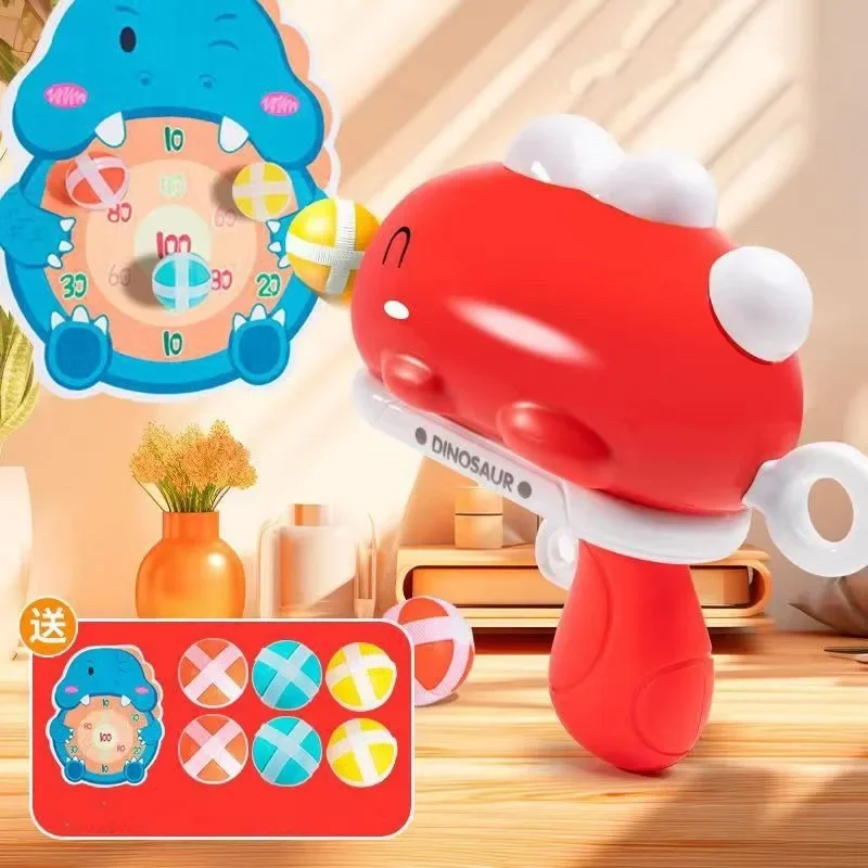 เด็กการ์ตูนไดโนเสาร์ Sticky Ball ปืนของเล่น Catapult เป้าหมาย Dart Board ยิงกีฬาซอฟท์บอล Interactive สําหรับชายหญิงของขวัญ