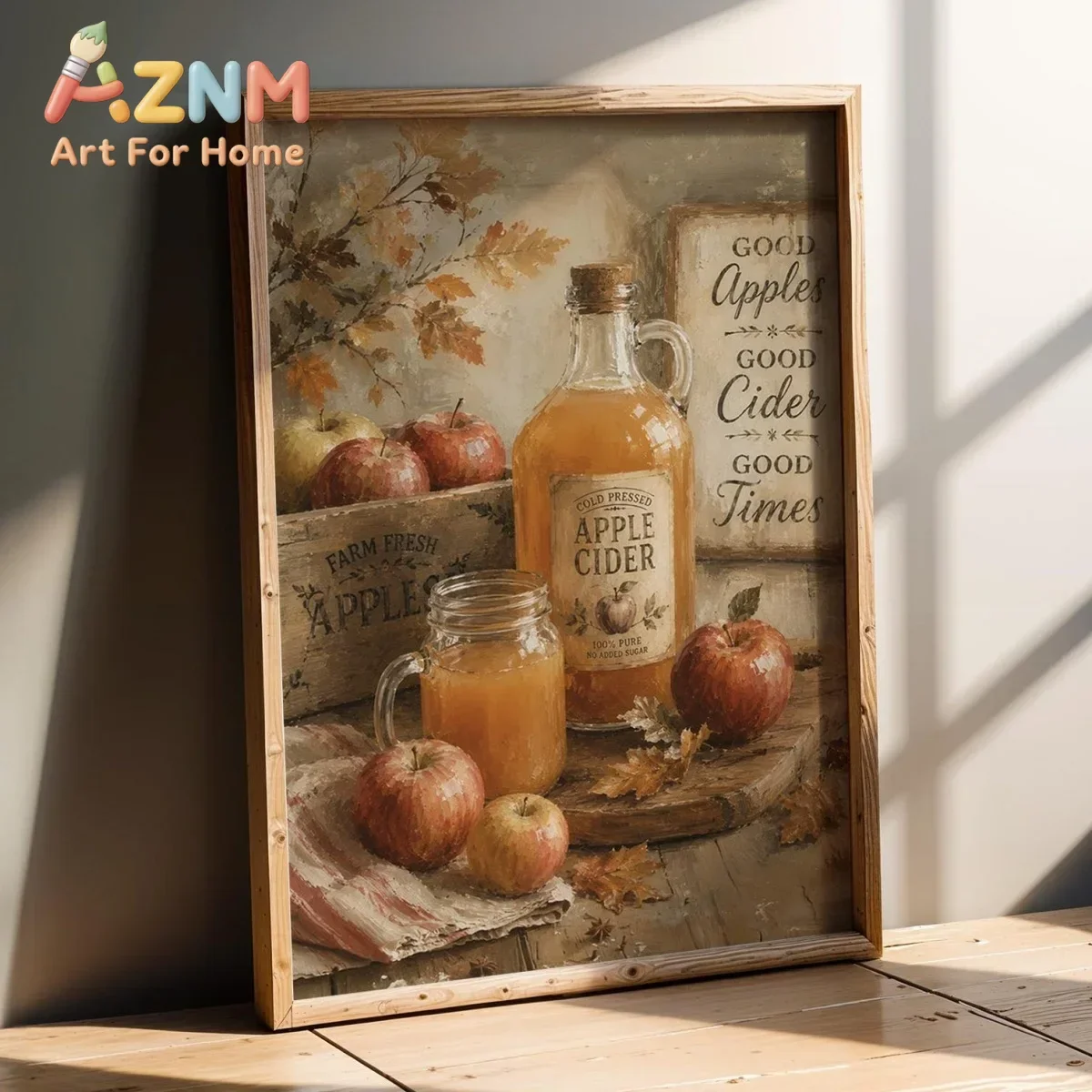 Autumn Apple Cider Canvas Print Poster Rustic Farmhouse Cozy Art Prints Restaurant Kitchen Fall Wall Art Home Decor Art Poster