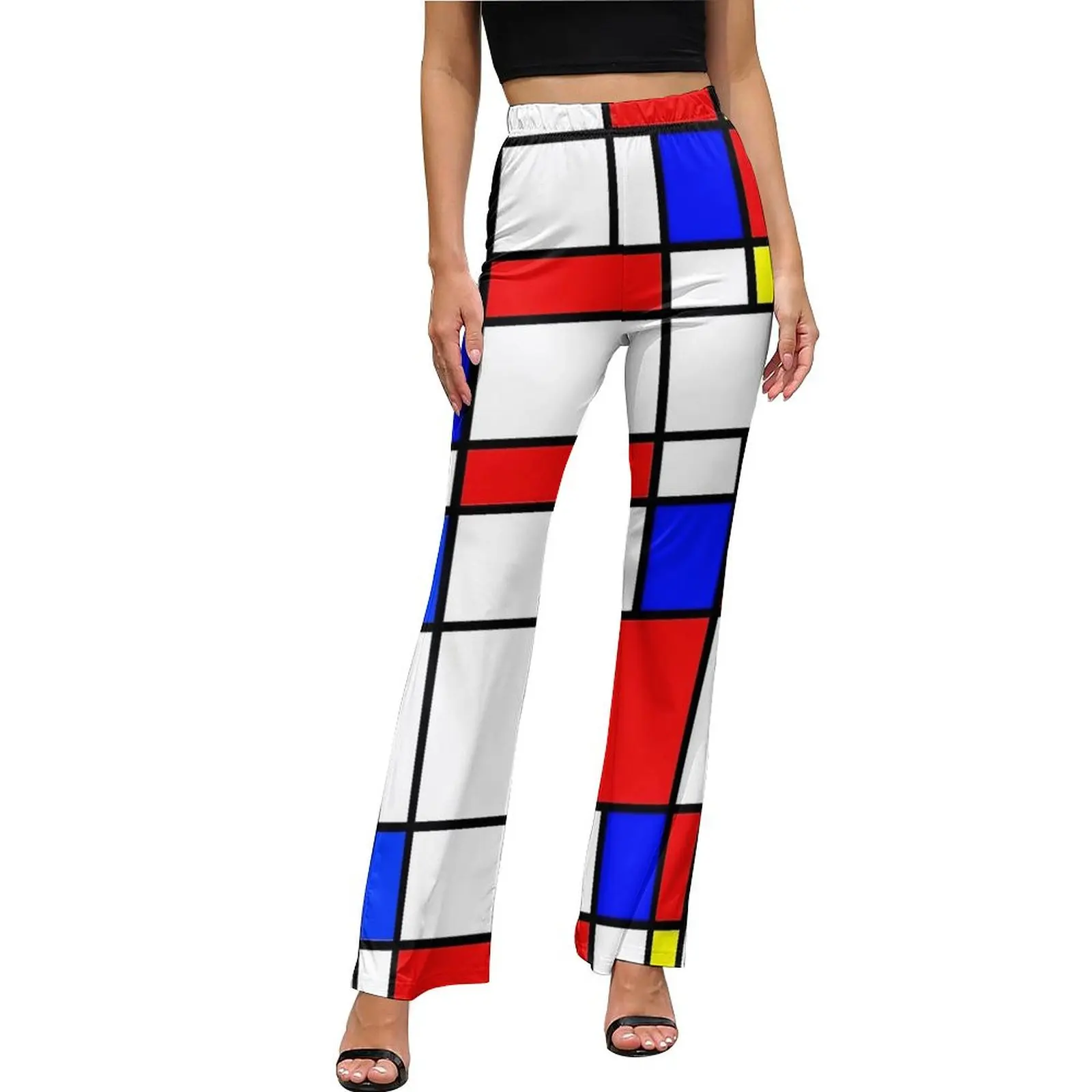 Mondrian Colorful Print Pants  High Waisted Classic Flared Trousers Spring Custom Streetwear Pants Birthday Gift