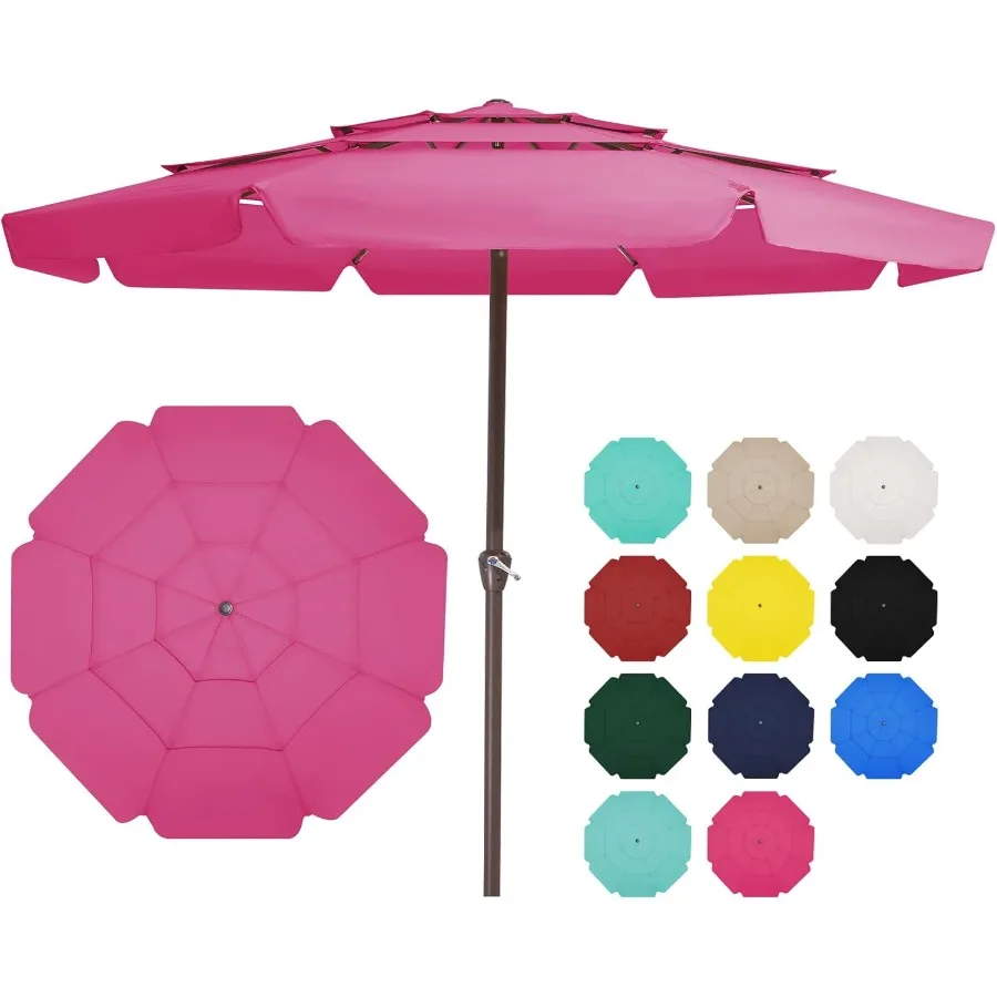 3 طبقات 12 قدم مظلات فناء مظلة طاولة خارجية مع كرنك لا إمالة مظلة السوق 8 أضلاع قوية حماية من الأشعة فوق البنفسجية مقاومة للماء