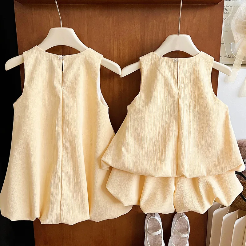 Children\'s Summer Dresses Girls Summer New Dress Shorts Set Female Baby Peplum Sleeveless Set Cute Duck Yangqi Bud Dresses