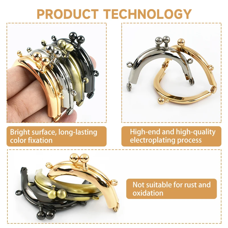 2/5Pcs 5cm Metal Kiss Lock Purse Frame Arc Clasp with Chain Loops for Coin Mini Bag Handle DIY Sewing Craft Hardware Accessories