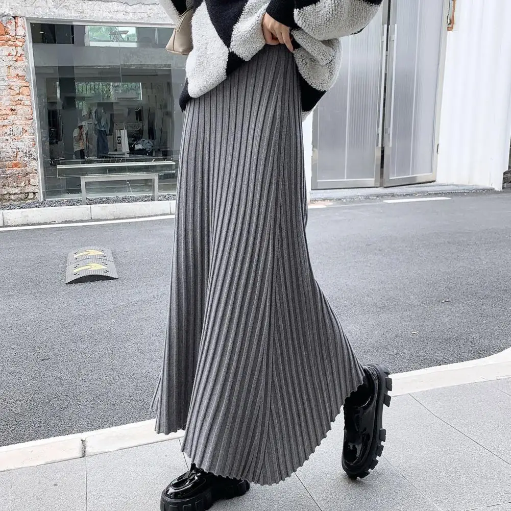 

Women Knit Skirt Elegant Women's High Waist Knitting Skirt A-line Maxi Skirt with Pleats for Autumn Winter Fashion Versatile