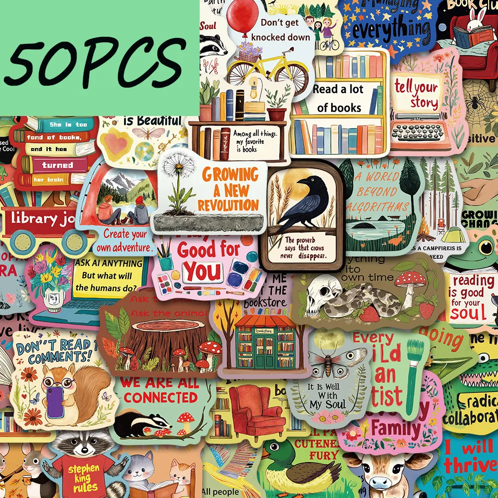 50pcs inspirational graffiti text stickers, decorative stickers for books, notebooks, thermos cups, desks, waterproof stickers