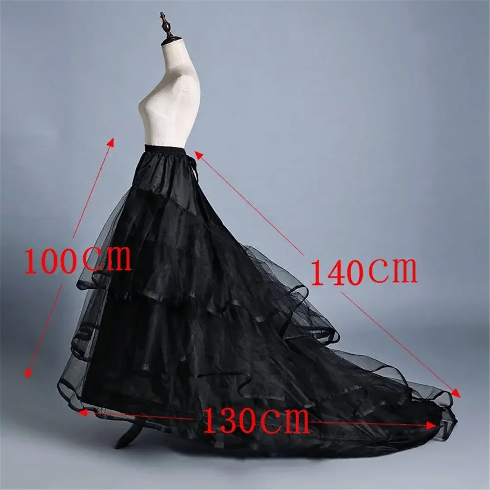 أسود 2 الأطواق تنورة 3 طبقات الكشكشة الكرة ثوب ثوب نسائي تنورة زلة لفستان الزفاف حورية البحر #5