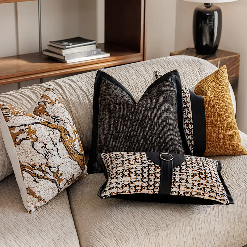 Modern Retro Pillow Cover Set | Tufted Marble & Textured Grid & Buckle Decor Cushion Cases | Warm Tone Nordic Farmhouse Sofa Dec