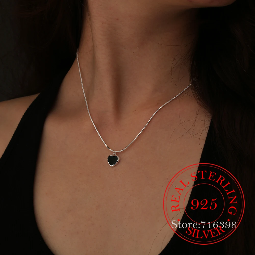 

Простое винтажное черное ожерелье с подвеской в форме сердца из стерлингового серебра 925 пробы для женщин, колье-цепочка, ювелирное изделие для свадебной вечеринки, подарок