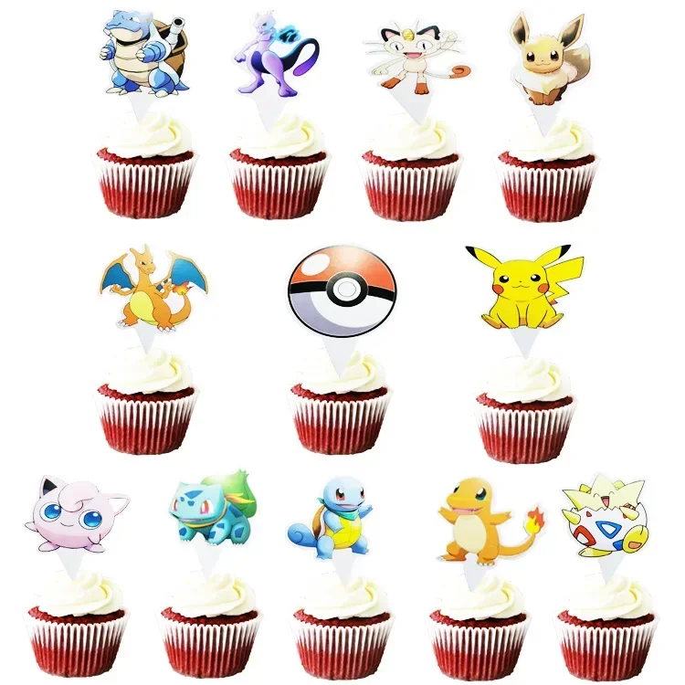 Pikachu Pokemon Party Decorations Pokemon Go Party Cupcake Surrounding Kid Birthday Border Desserts Topper Table Baking Supplies