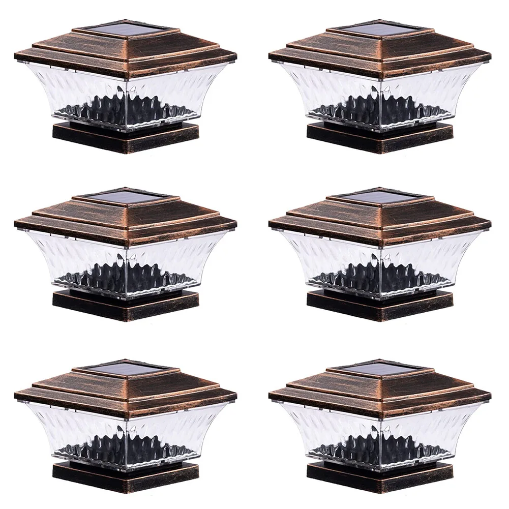 Solar powered waterproof fence lights 6 pack with two lighting modes for outdoor garden terrace courtyard post use