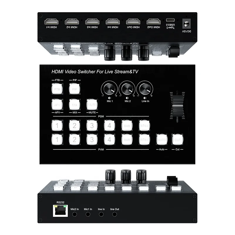 4K 4 Channel   Video Mixer Switcher Audio Mixing for Multi   Live Production Line in Out PIP 1080p60 UVC Live Streaming