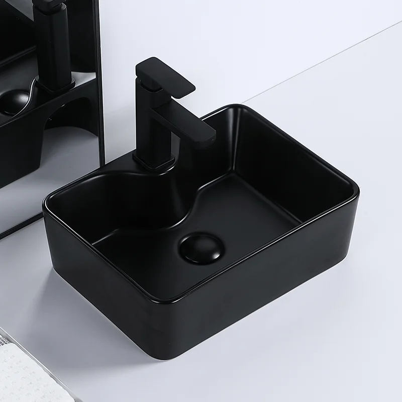 Matt color round lavabo luxury black art basin with pop-up drainer