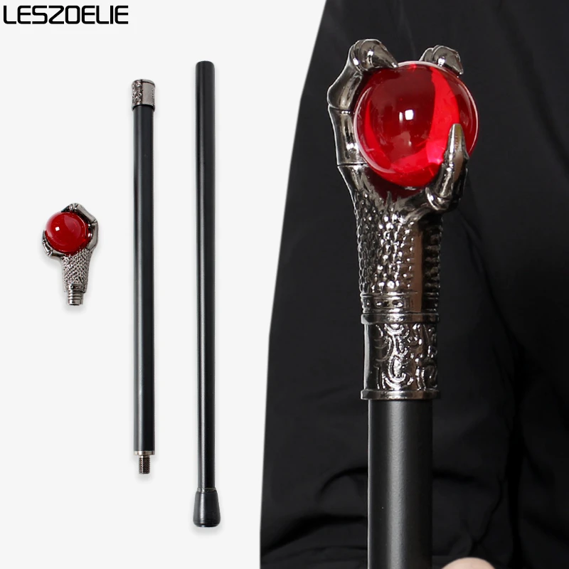 Luxury Antique Silver Dragon Claw Walking Cane with Red Crystal Ball Man Elegant Walking Stick Women Fashion Party Canes