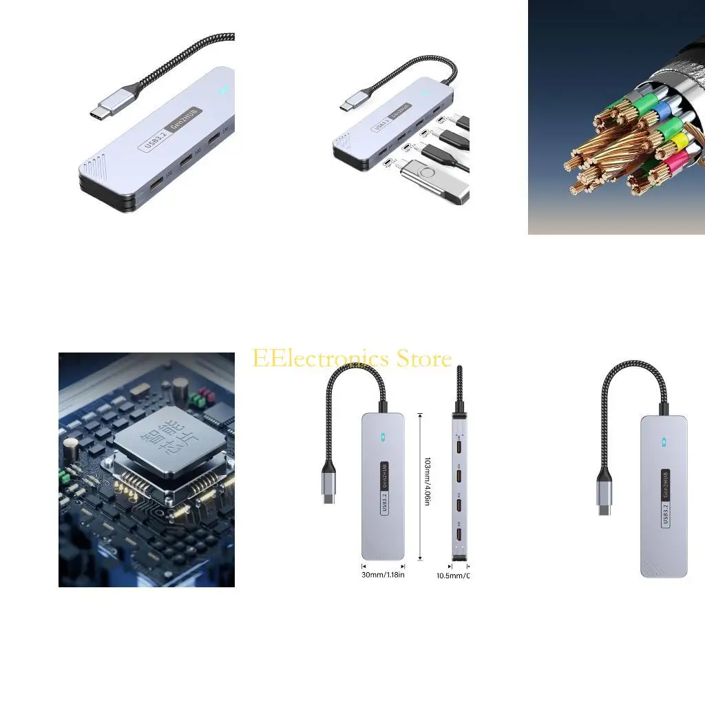 B03C 4 Port USB C Hubs 10Gbps Aluminum Data Expander For Laptops Storage Devices