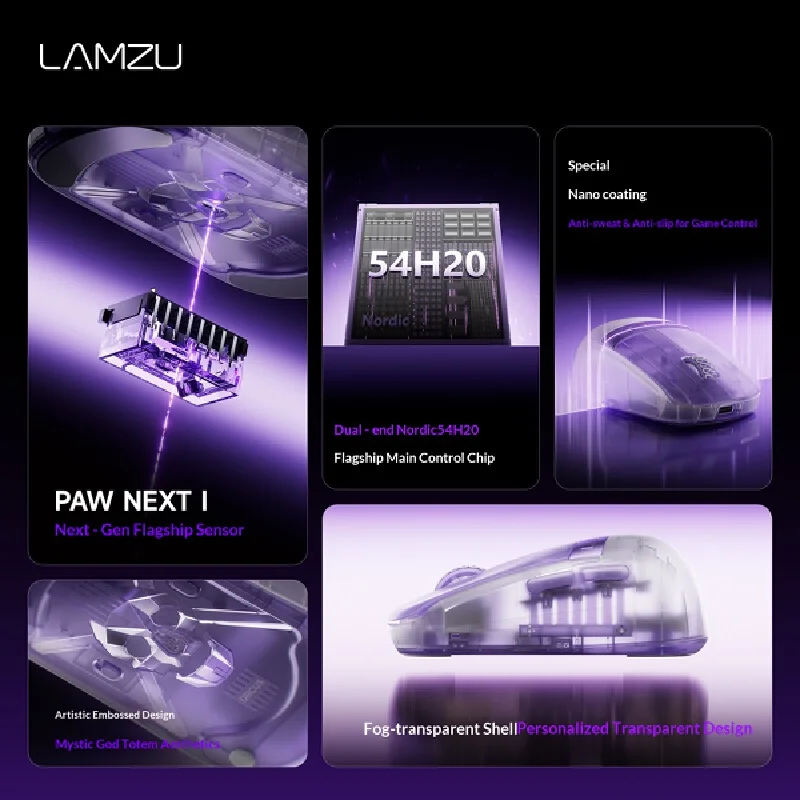 LAMZU Orcus Gaming Mouse Nordic 54H20 Chip  Semi-transparent Frosted Shell Nano-coating Sweat-resistant  Minimalist Design