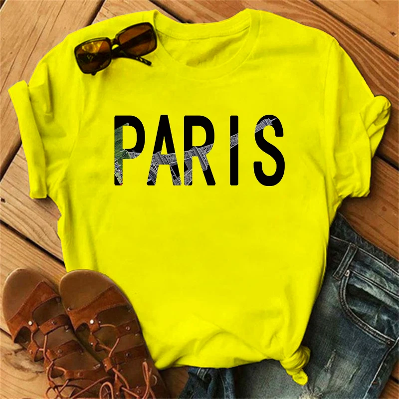 Orange crop Top Women Summer Paris Letters Print Y2k T-shirt Ladies Short Sleeved Luxury Tee Clothing Loose Pure Cotton Soft Top