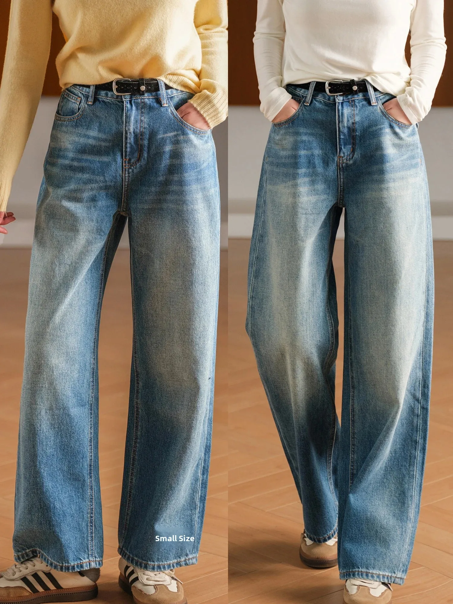 Women's Straight Leg Jeans Heavy Duty Cotton Combed Old Washed Small Ear Production Ladies Premium Quality Natural Waist Zipp...
