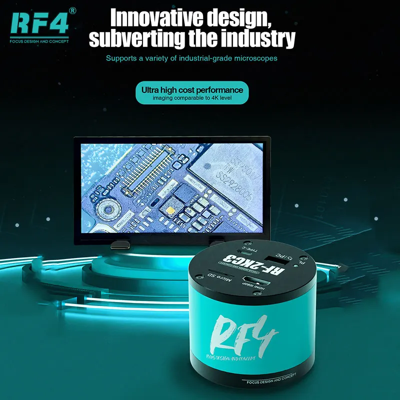 RF4 RF-2KC3 Microscope Camera 5V2A Power White Balance Exposure Control Crosshair Grid Measurement Plug & Play for Lab/Industry