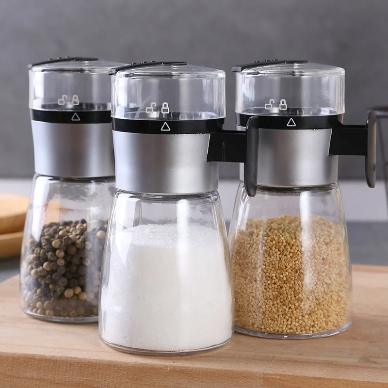 Glass Salt Bottle Seasoning Can Salt Dispenser Shaker Push-type Seasoning Jar Spice And Salt Pepper Bottle